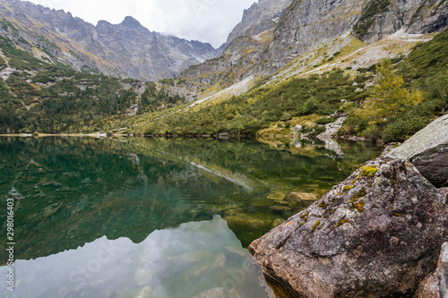 Tatra National Park, Poland. Small Mountains Lake 'Morskie Oko' In Morning. Five Lakes Valley. Beautiful Scenic View.