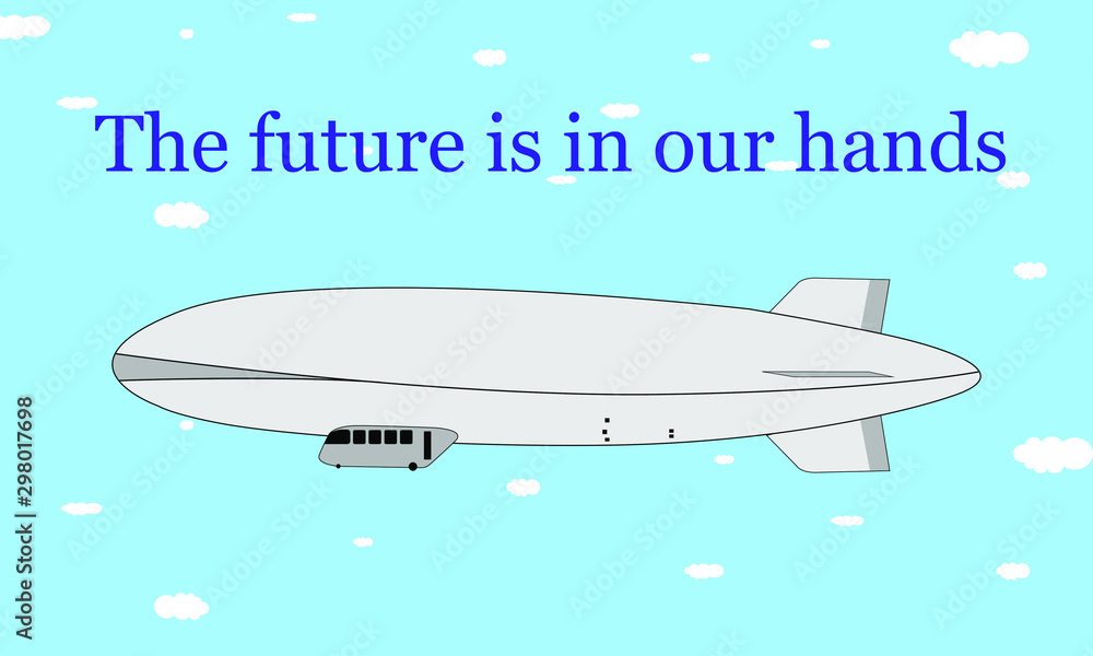 Fototapeta premium Airship. Gray on a background of blue sky. Vector graphics. Flat vector illustration. There is a place for text. Copy space.