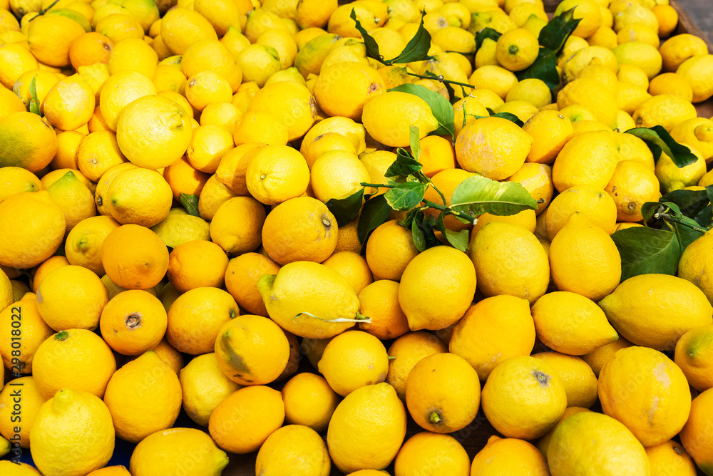 Lemon stand in a farmer market in Athens, Greece