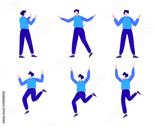 Set of young male character in different poses. Flat illustration