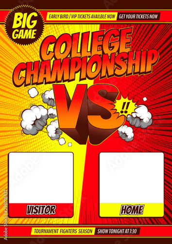Versus VS, comic cover college fighting campaignship template background, flyer brochure speech bubbles, doodle art, Vector illustration, you can place relevant content on the area, EPS10.