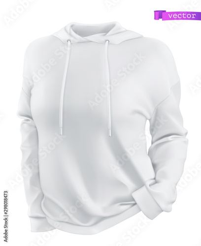 Hoodie, white sweatshirt mockup. 3d realistic vector