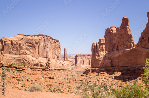 Hot stone desert of Utah, USA. Valley in Arches National Park 