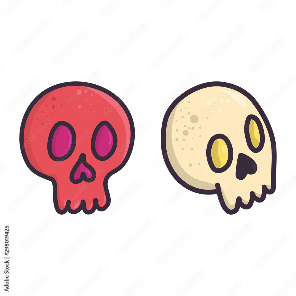 Set of two skull in doodle style. Graphic element collection for Halloween design. Vector retro hand drawn icons. Set of two skull in doodle style. Graphic element collection for Halloween design. Vector retro hand drawn icons.