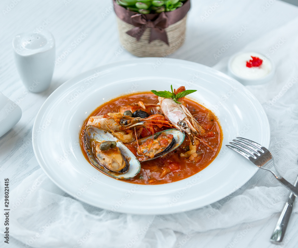 seafood soup on the table seafood soup on the table
