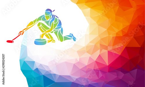 Obraz na plátne Polygonal geometric curling player vector illustration eps10