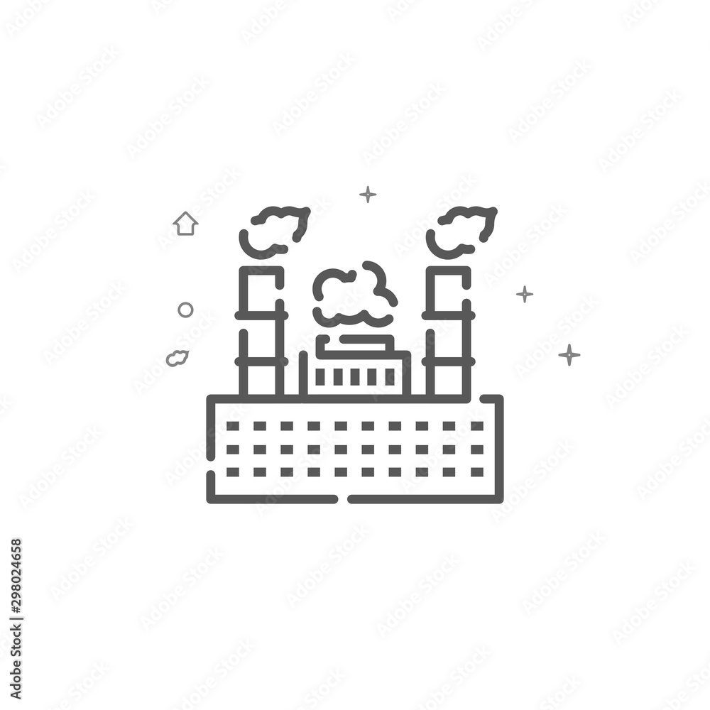 Naklejka premium Plant, factory simple vector line icon. Symbol, pictogram, sign. Light background. Editable stroke