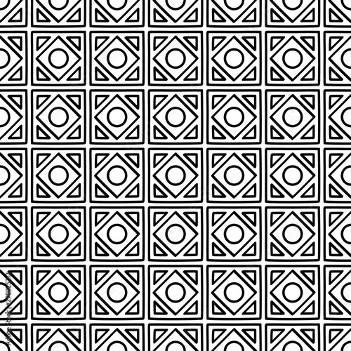 Abstract seamless geometric pattern with square elements. Simple black and white linear mosaic texture. Vector