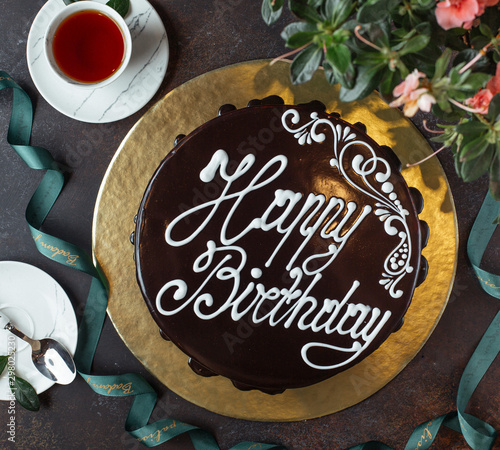 Canvas Print happy birthday cake top view