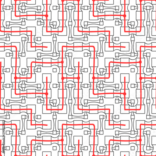 Abstract seamless geometric three levels pattern with maze. Block diagram. Linear mosaic texture for background. Vector