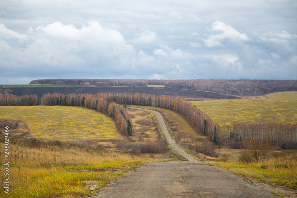 Picturesque autumn road to Tartalei village, Nizhniy Novgorod district.