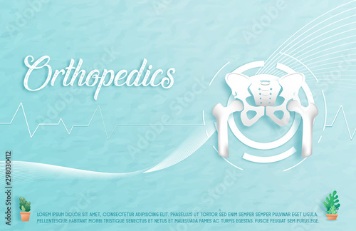 Medical orthopedic hip paper texture in the green-blue background. Treatment for orthopedic traumatology. Medical health care presentation, hospital. Vector illustration