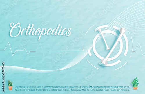 Medical orthopedic humerus paper texture in the green-blue background. Treatment for orthopedic traumatology. Medical health care presentation, hospital. Vector illustration