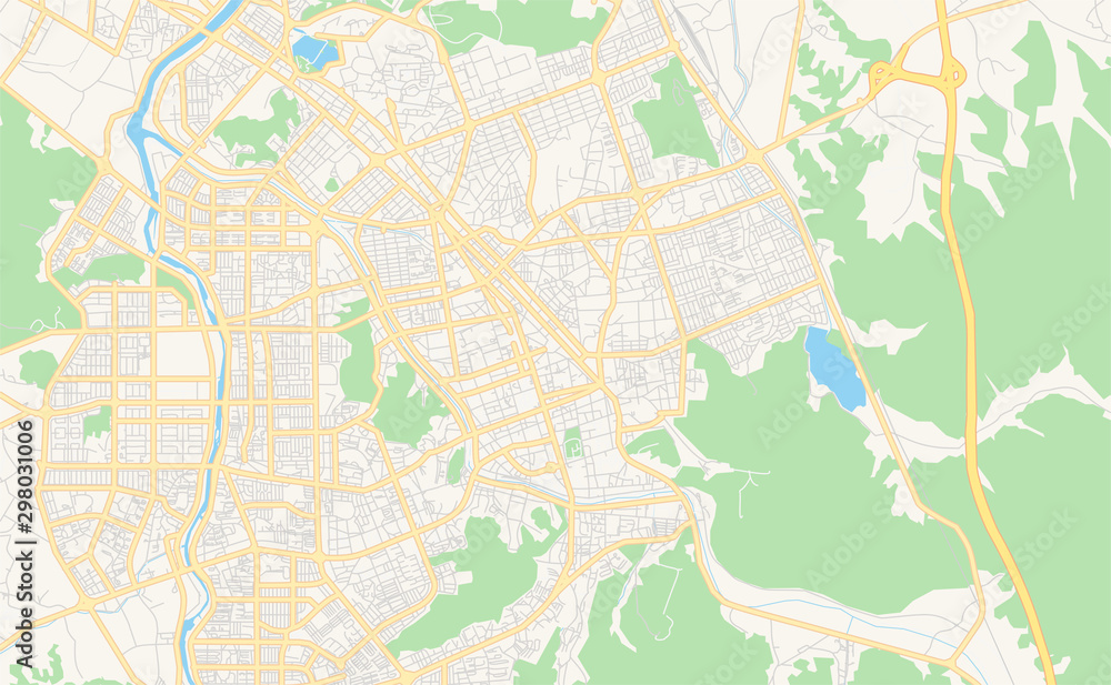 Obraz premium Printable street map of Jeonju, South Korea