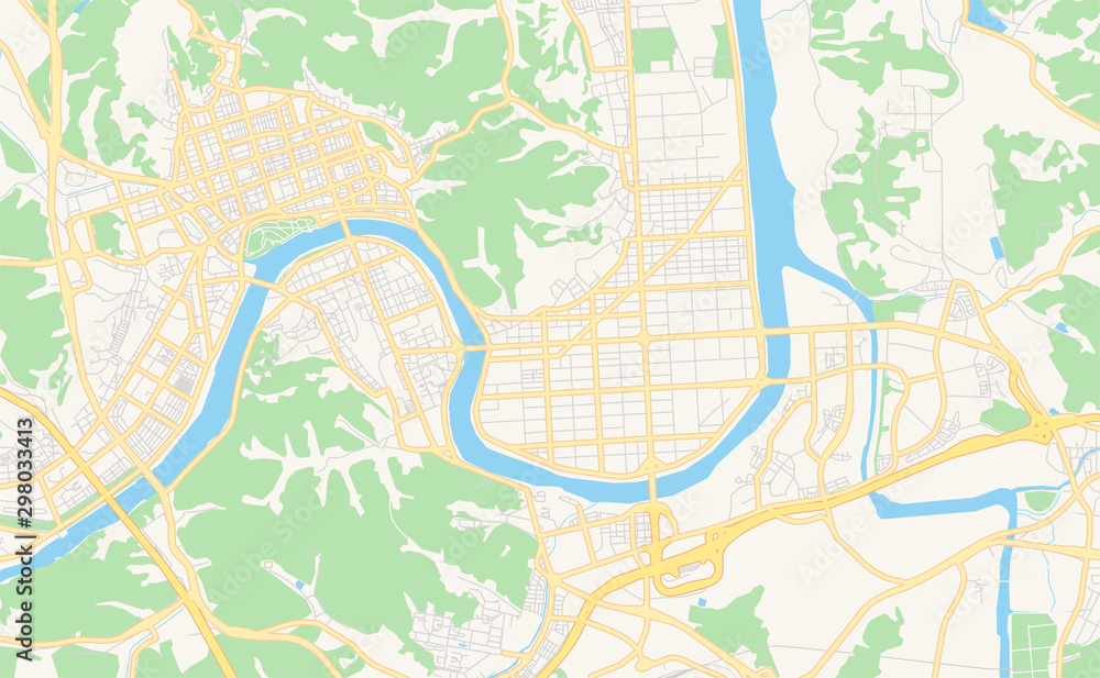 Obraz premium Printable street map of Jinju, South Korea
