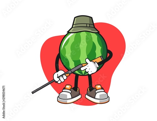 Watermelon hunter cartoon. Mascot Character vector.