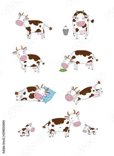 Fototapeta Naklejka Na Ścianę i Meble -  Set with cute cartoon cow. Farm animals