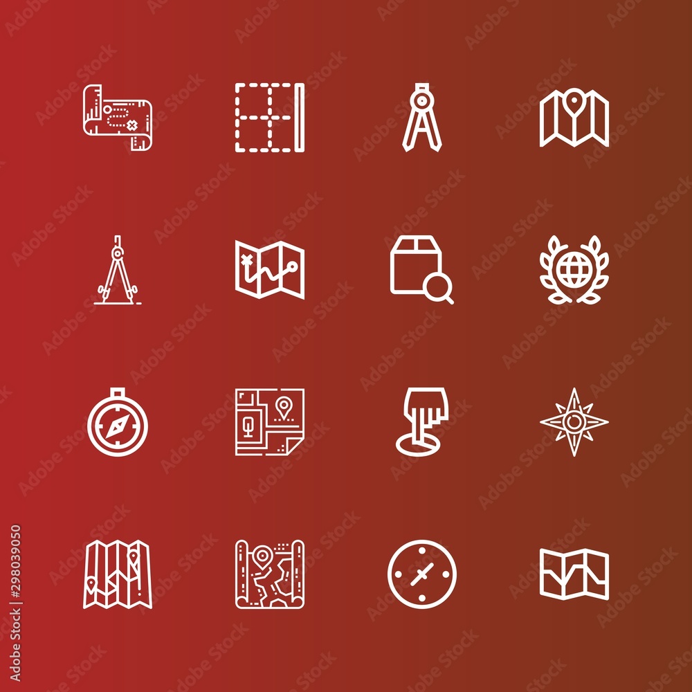 Editable 16 cartography icons for web and mobile Editable 16 cartography icons for web and mobile