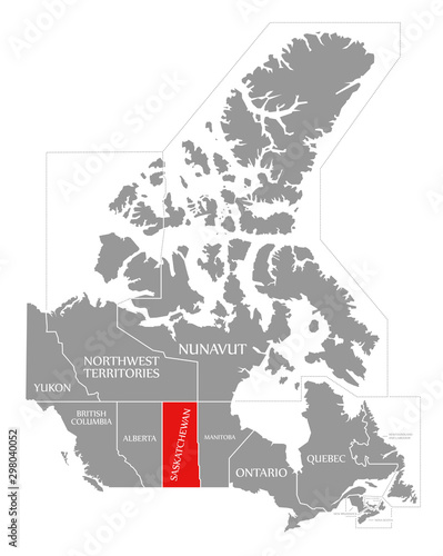 Saskatchewan red highlighted in map of Canada