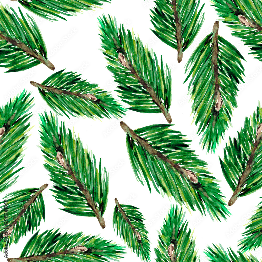 Seamless pattern with green fir branches. Christmas background for textiles, Wallpaper and packaging.