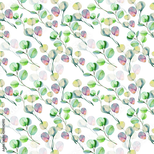 Watercolor eucalyptus branches seamless pattern 