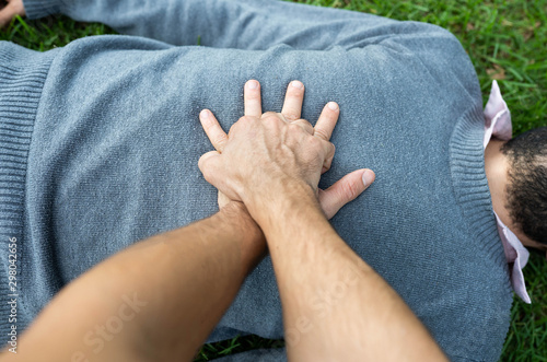 First Aid Emergency CPR rcp on Heart Attack Man , Resuscitation cardiopulmonary