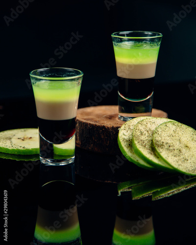 beverage shots with apple with mint photo