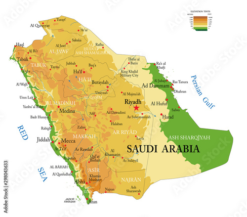 Saudi Arabia physical map