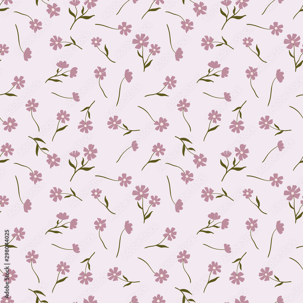 Cute ditsy floral seamless pattern, hand drawn lovely flowers