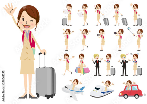 Set of business women traveling