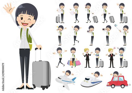 Set of business women traveling