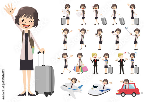 Set of business women traveling