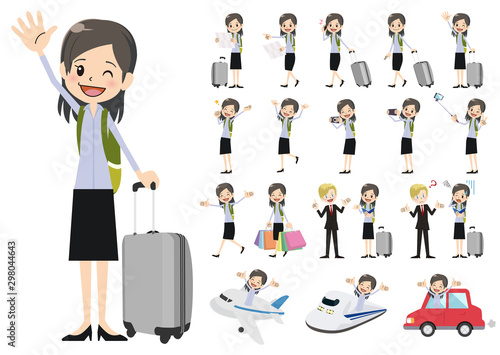 Set of business women traveling