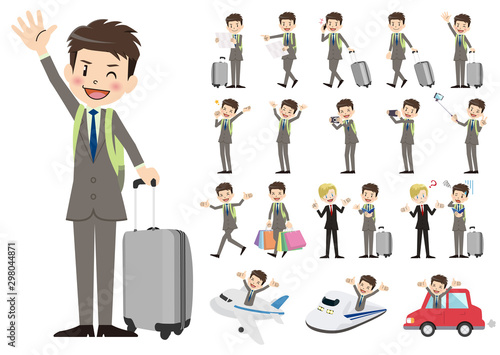 Set of business men traveling