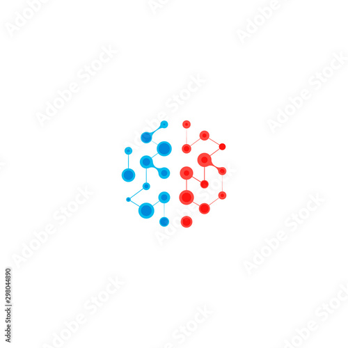 Hemispheres of the human brain, neural connections. Abstract vector logo template on white background.