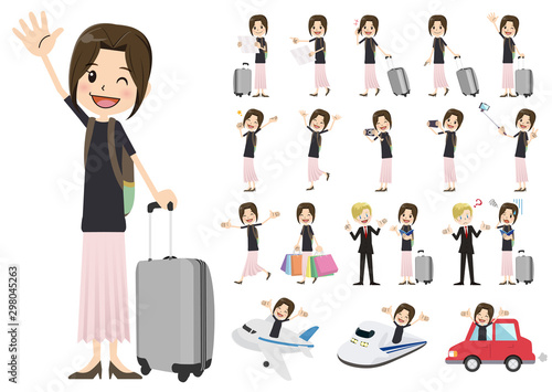 Set of women traveling