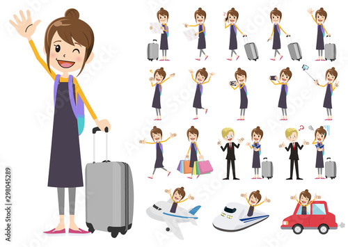 Set of women traveling