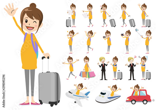 Set of women traveling
