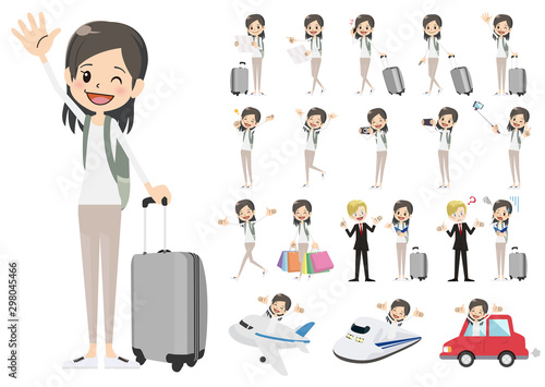 Set of women traveling