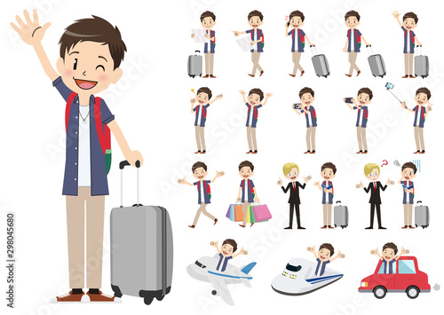 Set of men traveling