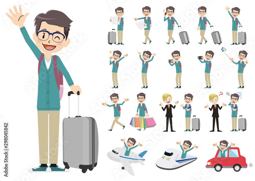Set of men traveling