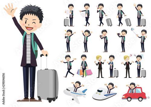 Set of men traveling
