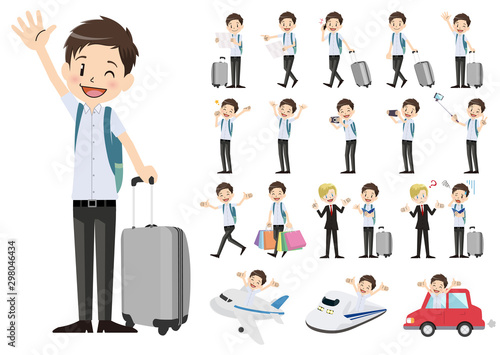 Set of schoolboy traveling