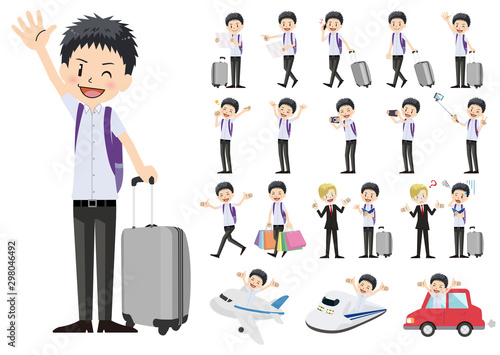 Set of schoolboy traveling