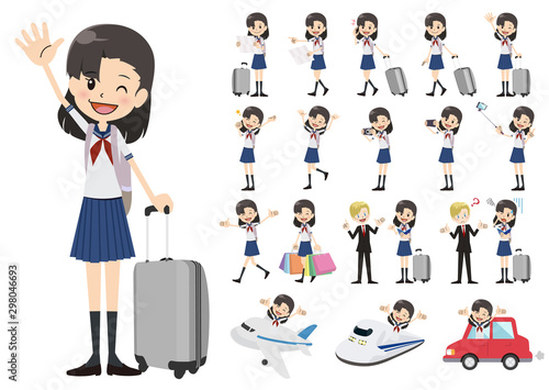 Set of schoolgirl traveling