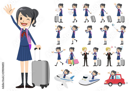 Set of schoolgirl traveling