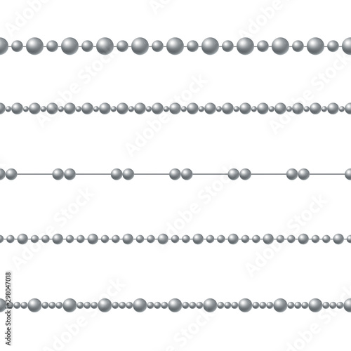 Beads necklace, metallic rope vector seamless pattern