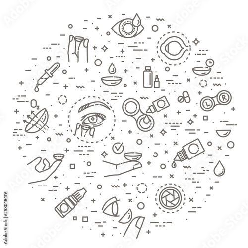 contact lenses icon set. Flat design style