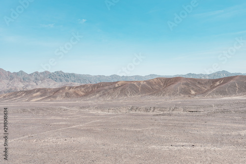 Nazca Lines in the desert of Peru, mystical signs geoglyphs in the sand, South America