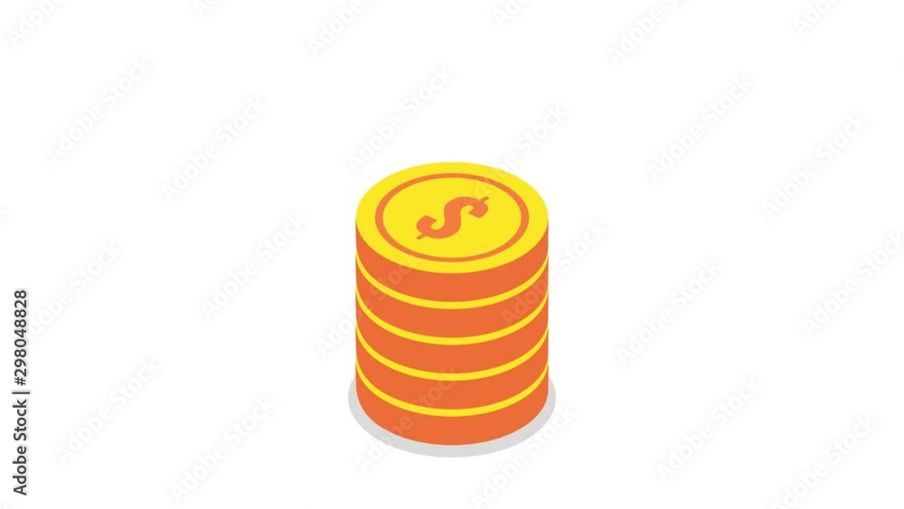 Stacks of gold coins. Isometric loop animation on white background. 4K resolution. Stacks of gold coins. Isometric loop animation on white background. 4K resolution.